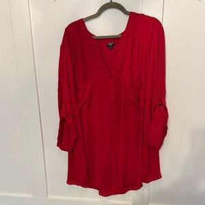 Torrid Size 6 Harper Women's Red V-Neck 3/4 Roll-Sleeve Blouse